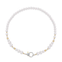 Cadena de perlas con eslabones de oro amarillo 14K