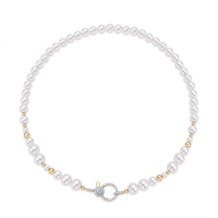 Pearls with Yellow Gold & Diamonds Lock Necklaces
