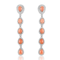 Pink Coral & Diamonds Teardrop Dangle Earrings, beautiful and elegant.  Pink Coral: 9.710 ct Diamonds: 1.97 ct Silver with Rhodium Plated: 4.71 grams Gold Post: 0.18 gtams