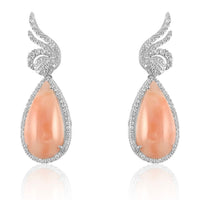 Pink Coral Drop & Diamond Winged Earrings