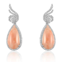 Pink Coral Drop & Diamond Winged Earrings