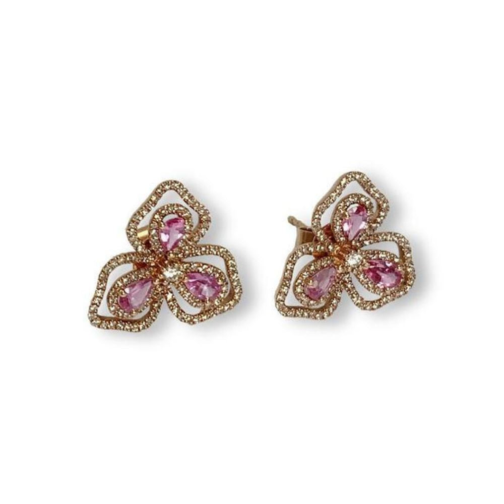 14K Rose Gold of flower earrings with Pink Sapphires feminine and so delicate that they can be worn every day. 