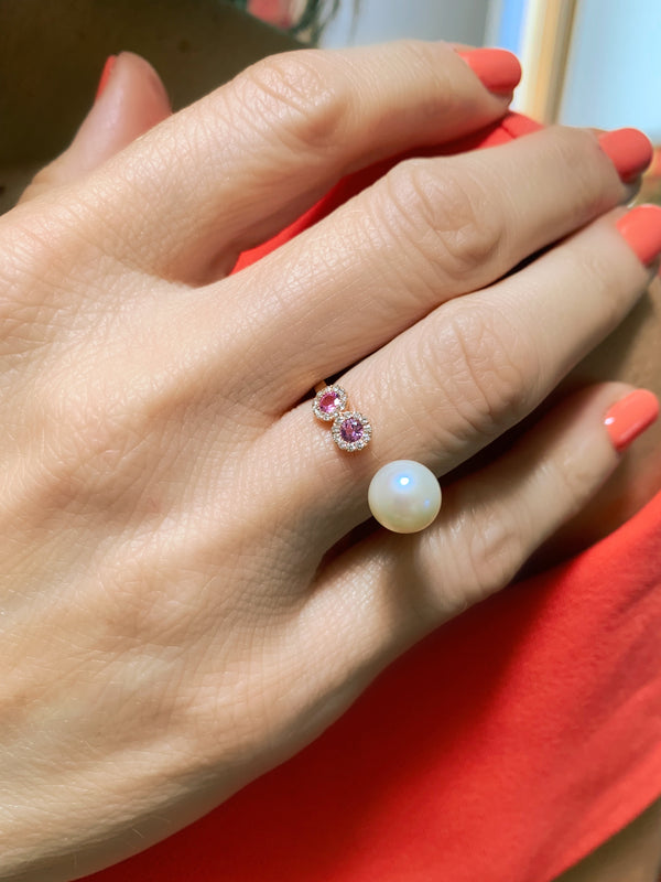 Pink Sapphire & Pearl Open Rings