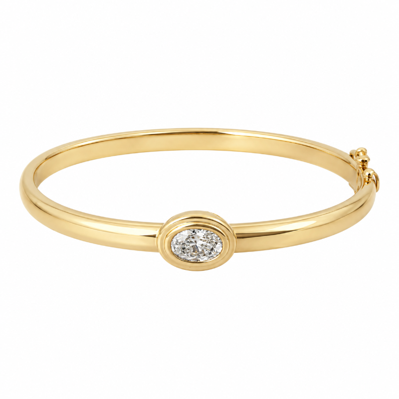 14K Yellow Gold with Lab Grown Oval Diamond Bangle