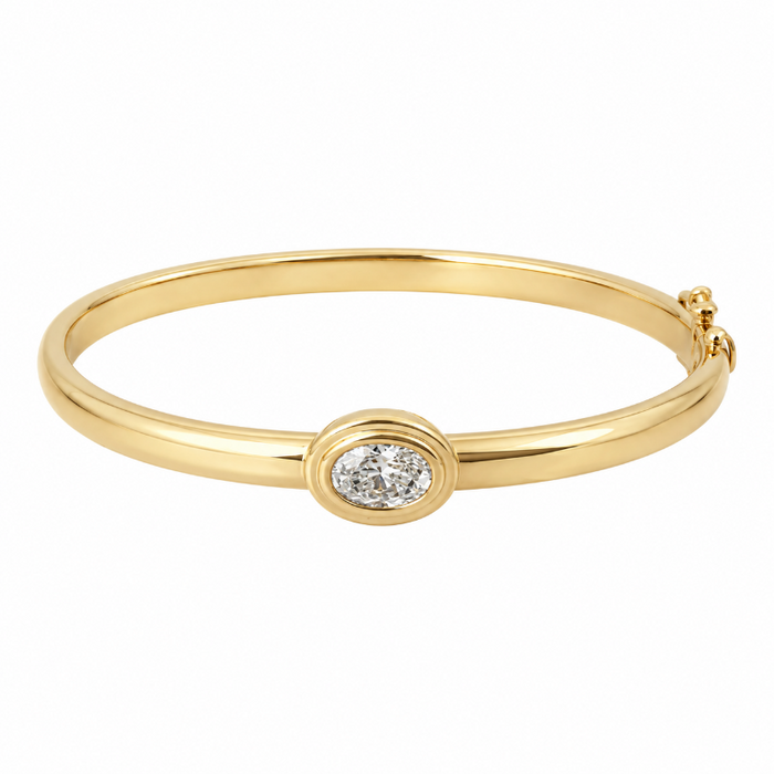 14K Yellow Gold with Lab Grown Oval Diamond Bangle