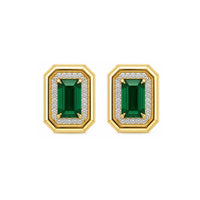 Aretes rectangulares con esmeralda y diamantes en oro amarillo de 14 quilates