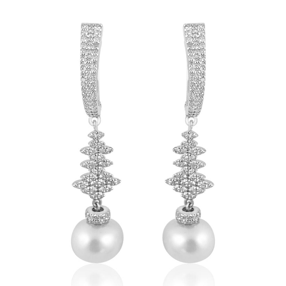Round Pearl & Diamond Earrings
