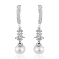 Round Pearl & Diamond Earrings