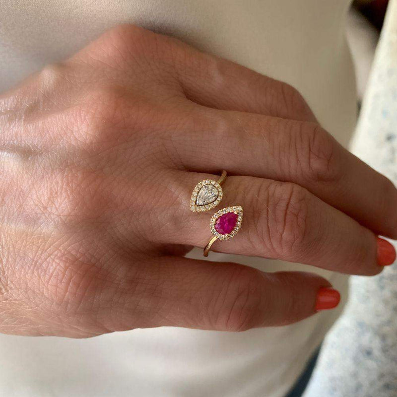 Ruby & Diamond Drop with 14K Yellow Gold Rings