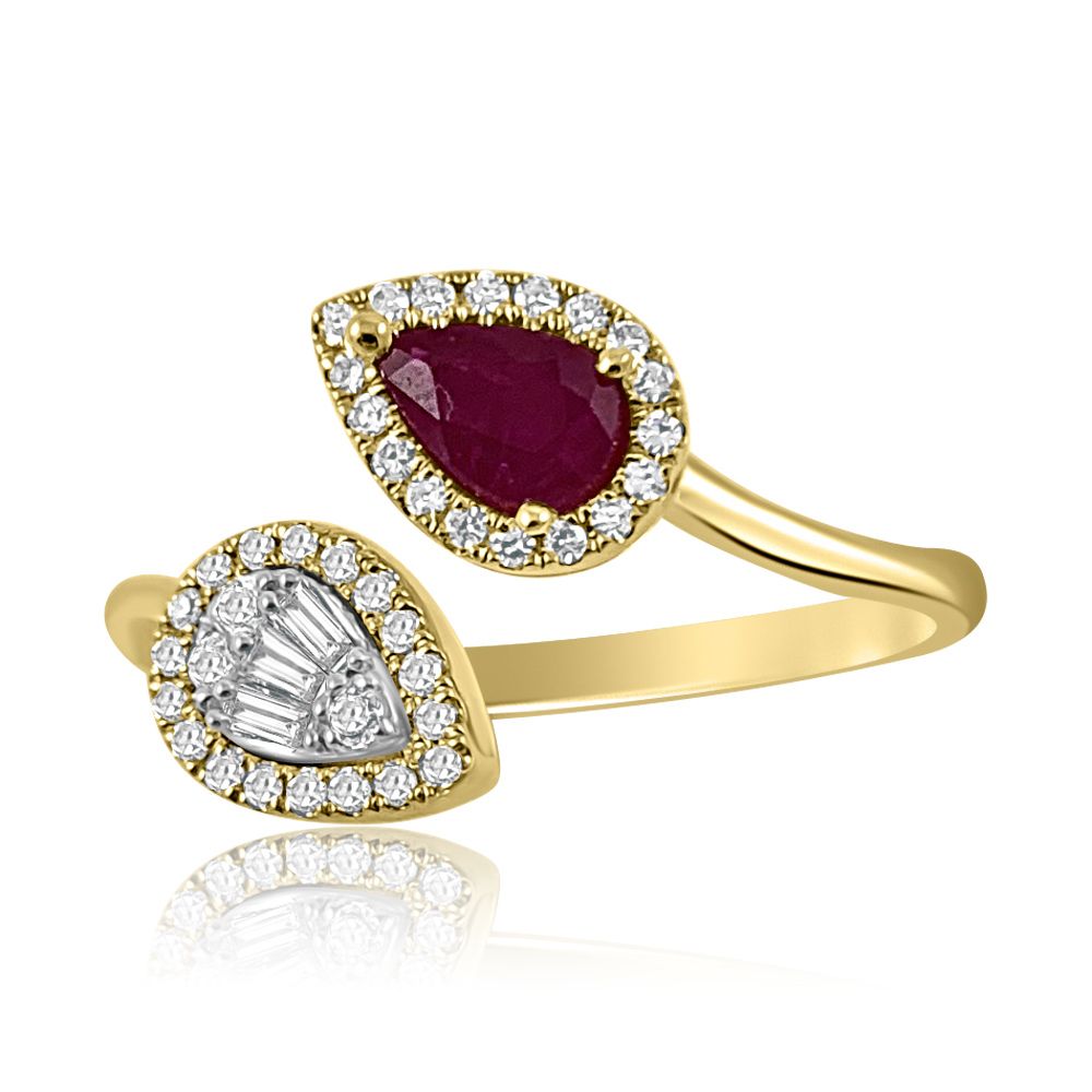 Ruby & Diamond Drop with  14K Yellow Gold Ring.