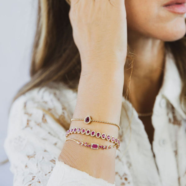 Ruby & Diamond Drop with Pellet Chain Bracelets.