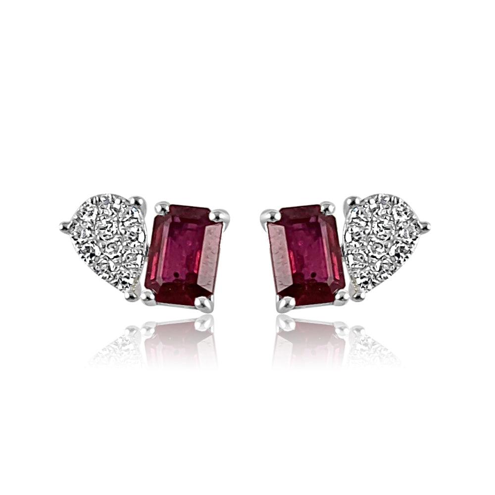  14K White Gold Diamond & Ruby Huggies Earrings  14K White Gold weight: 1.48 g 22 Diamond: 0.15 ct 2 Ruby: 1.35 ct