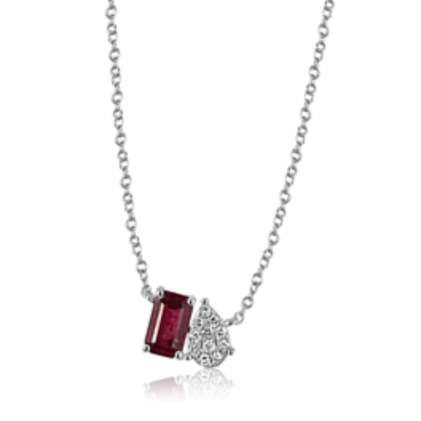 Ruby & Diamond pendant with 14K Yellow Gold Necklaces  14K White Gold weight: 1.72 grams Diamond: 0.77 ct Ruby: 0.71 ct