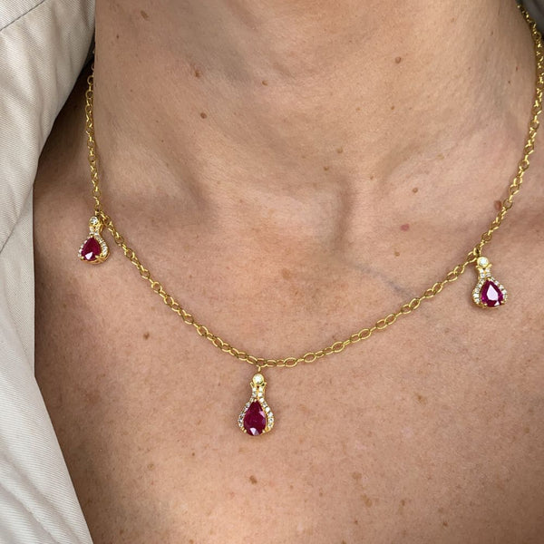 Ruby & Diamonds on 18K Yellow Gold Necklace