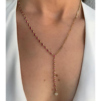 Ruby & Paperclip 14K Yellow Gold Lariat Necklaces for modern day beauty.