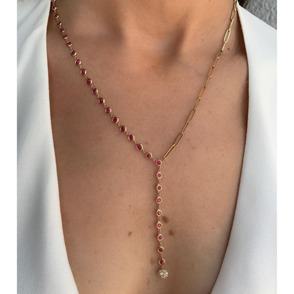 Ruby & Paperclip 14K Yellow Gold Lariat Necklaces for modern day beauty.