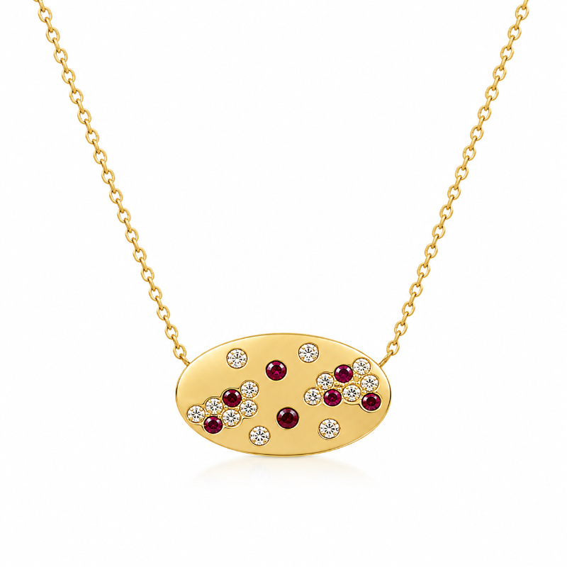 Collar de oro amarillo con rubíes y diamantes