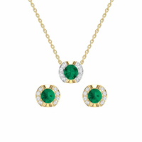 Set Round Emerald and Diamonds Necklace & Earrings