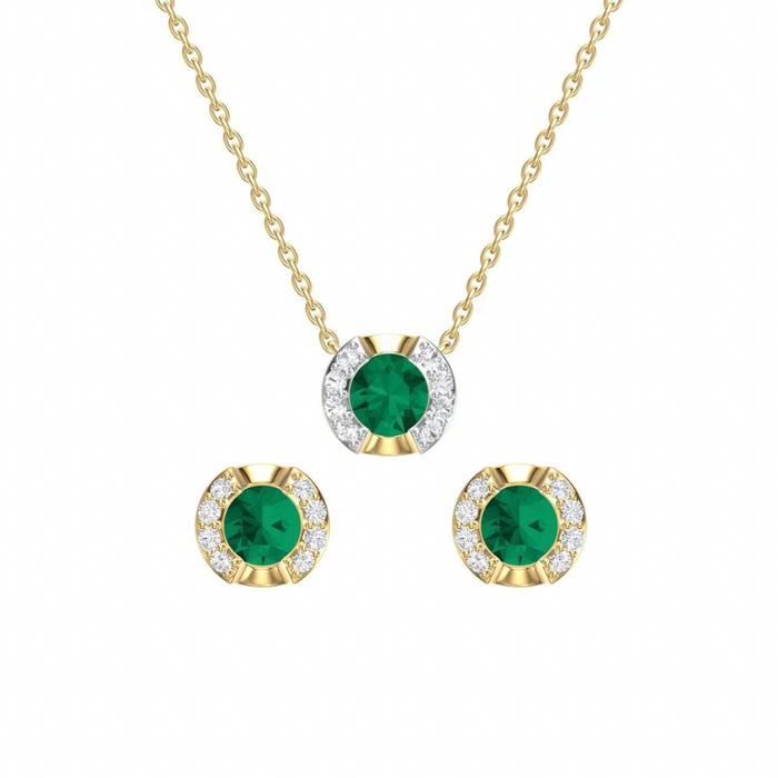 Conjunto collar y aretes con esmeralda y diamantes