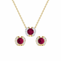 Set of 14K Yellow Gold with Ruby and Diamonds Necklace and Earrings.