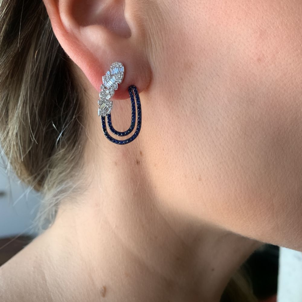 Sapphire & Baguette Diamond Cloud Earrings