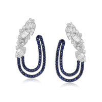 Sapphire & Baguette Diamond Cloud Earrings  14K Yellow Gold weight: 5.25 grams Baguette Diamonds: 0.45 ct Blue Sapphire: 1.05 ct
