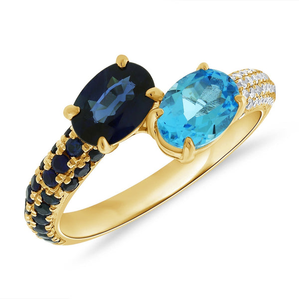 Sapphire & Blue Topaz Together with Diamonds Ring