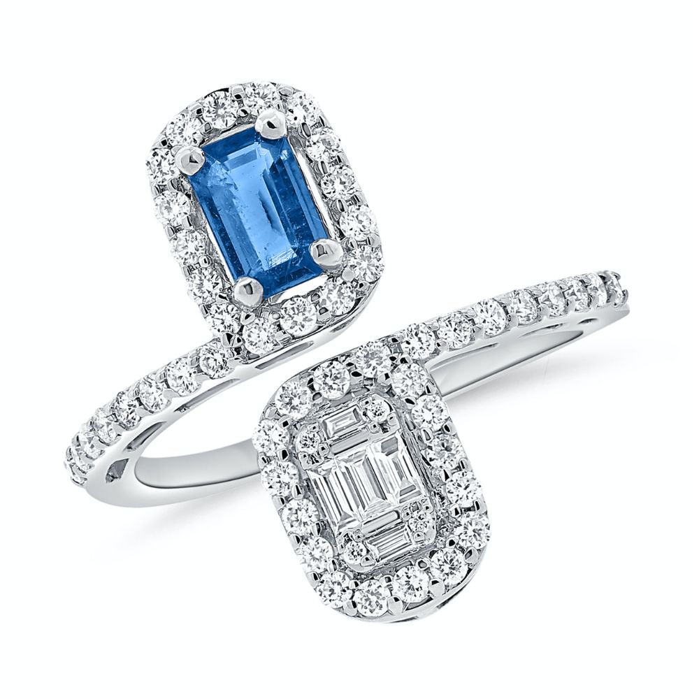 Sapphire & Diamond Baguette Square with 14K White Gold Rings