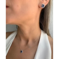 Sapphire & Diamond Clover pendant on 14K White Gold Necklaces. Set with Stud Earrings.