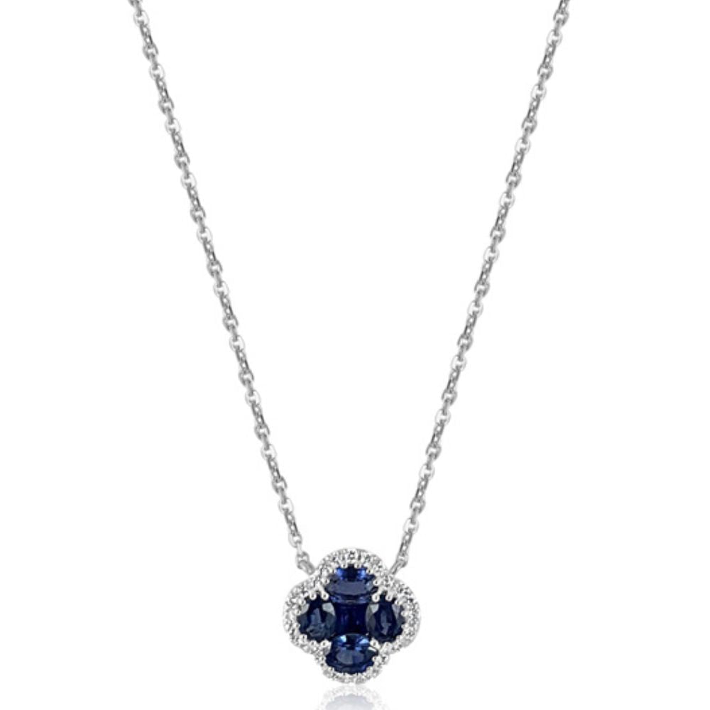 Modern Sapphire & Diamond Clover pendant on 14K White Gold Necklaces for everyday glamour.