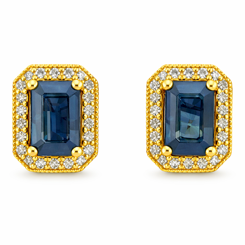 Sapphire Rectangular Stud on 14K Yellow Gold Earrings