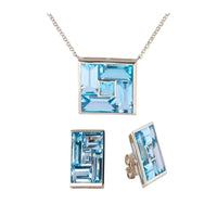 Set Baguette Blue Topaz Pendant Necklace & Earrings
