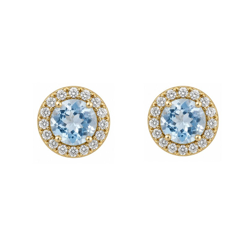 Set of 18K Yellow Gold Aquamarine & Diamonds Pendant & Earrings