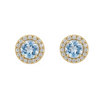 Set of 18K Yellow Gold Aquamarine & Diamonds Pendant & Earrings