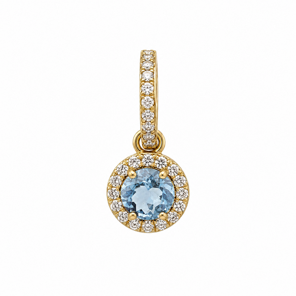 Set of 18K Yellow Gold Aquamarine & Diamonds Pendant & Earrings
