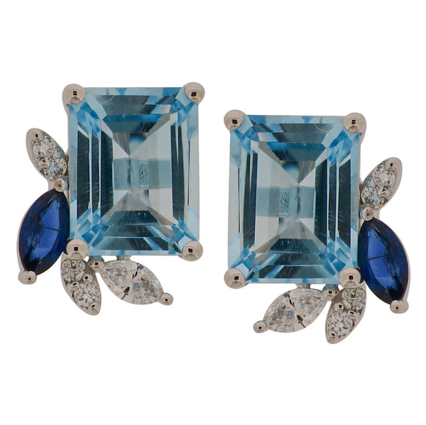 Sky Blue Topaz & Diamond Leaf Stud Earrings with 18K White Gold. Carefully curated into the Everyday Designs. 