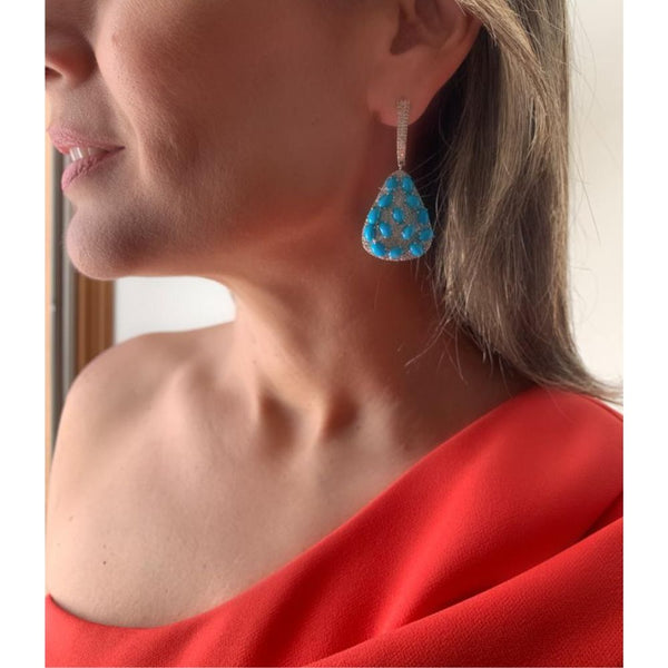 Sleeping Beauty Turquoise Ovals & Diamond Triangle Earrings.