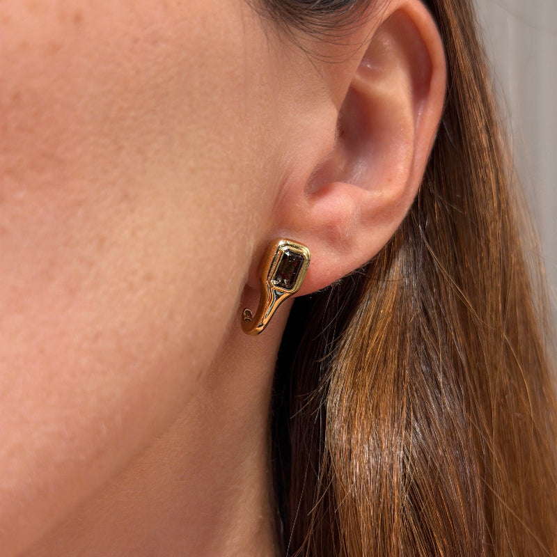 Smokey Quartz with 14K Yellow Gold Earrings