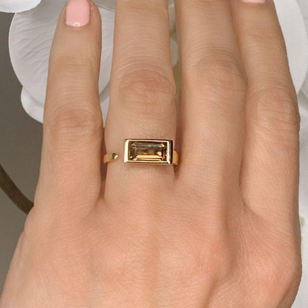 Smoky Topaz Open Rectangle 14K Yellow Gold Ring