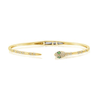 Snake Bangle with Diamond & Emerald   14K Yellow Gold: 9.38 grams 2 GA: 0.07 ct 90 SC: 0.33 ct