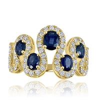 Snake Diamond & Blue Sapphire Ring  14K Yellow Gold: 4.45 g 5 Sapphire: 1.45 ct 61 Diamond: 0.65 ct