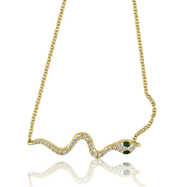 Snake with Emerald & Diamond Bracelets  14K Yellow Gold weight: 1.47 grams Diamonds: 0.09 ct 2 Emerald: 0.02 ct Chain size: 16cm
