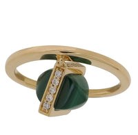 Sphere Malachite with Squared Gold & Diamond Rings. Modern and unique jewelry pieces.  18K Yellow Gold weight: 3.575 grams Diamonds: o.153 ct Malachite: 3.47 ct