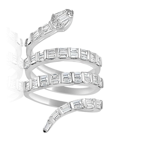 Spiral Snake Baguette Diamond with 14K White Gold Rings  14K White Gold: 7.87 g 56 Baguette 1.13 ct 4 Diamond: 0.04 ct