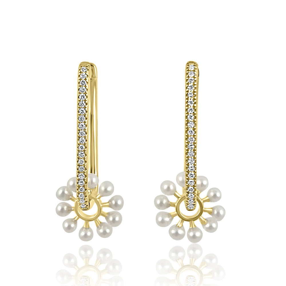 Squared Diamonds Hoop with Rim Pearl Earrings