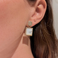 Squared Mother of Pearl on 14K Yellow Gold Earrings