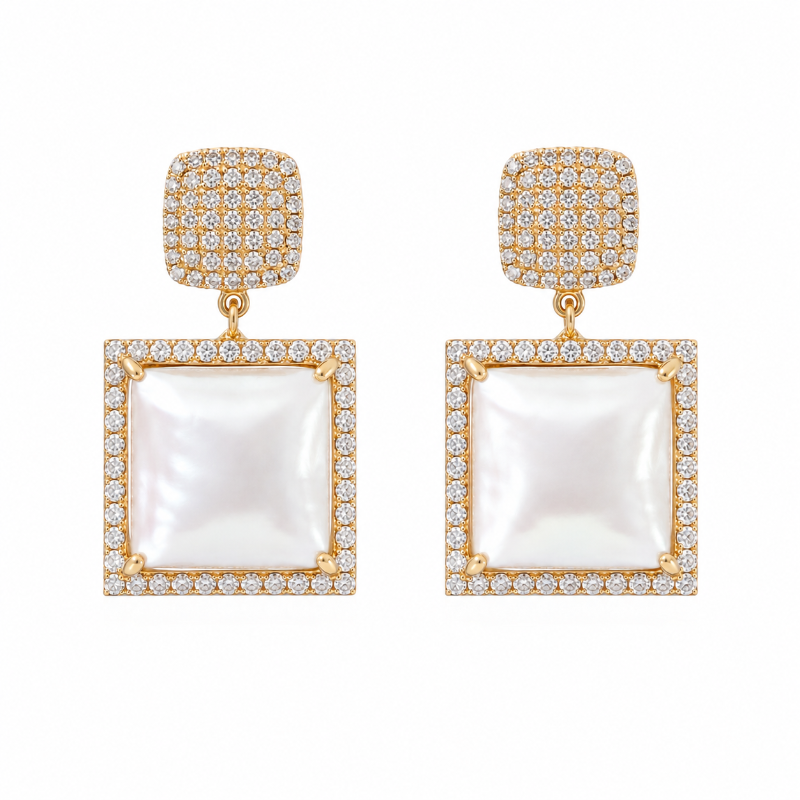 Squared Mother of Pearl on 14K Yellow Gold Earrings
