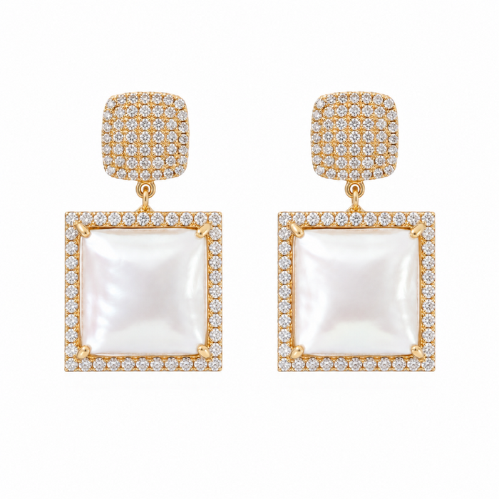 Aretes cuadrados de madreperla con oro amarillo de 14 quilates