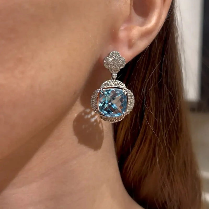Swiss Blue Topaz & Diamond Earrings