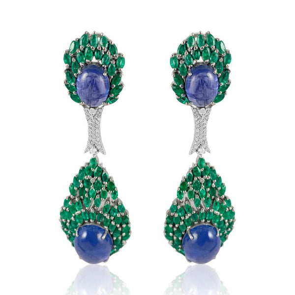 Tanzanite Cabochon Emerald Marquise Peacock Earrings, Fine jewelry, near me in San Diego, Earrings 14K Yellow Gold, 18k Gold, custom-made jewelry, jewelry store near me in San Diego, pearls, rubi, sapphire, emerald, gold earrings for women, New York, Misisipi, California, Florida, Georgia, Hermosillo, Monterrey, Carolina del Sur, Connecticut, Texas, Maryland, Alabama, Carolina del Norte, Adriana Fine Jewelry Online Shop, Buy gemstones, permanent jewelry in San Diego